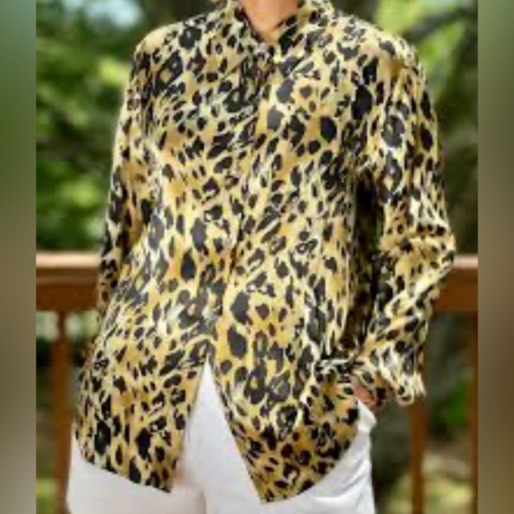 Linea by Louis Dell'Olio Tops - Linea Blouse 100% Silk Animal Print Vintage Size Large Long Sleeve Whimsigoth